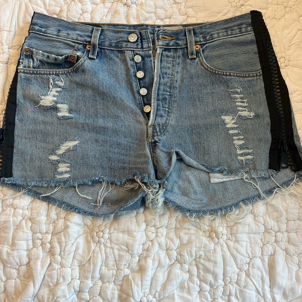Repurposed Levi’s with chunky zipper